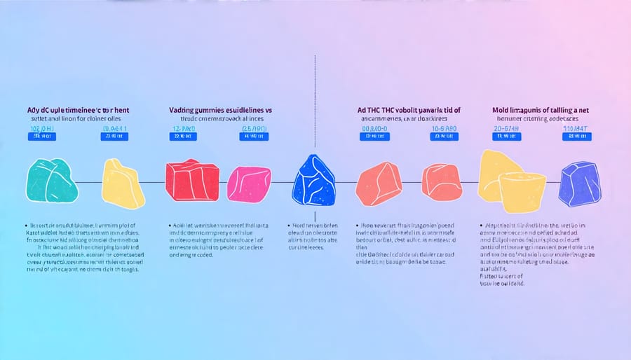 Comparison chart illustrating the effects onset timeline for THC gummies and vaping