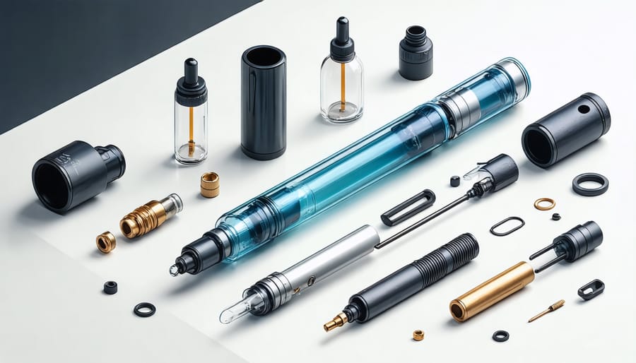 Detailed breakdown of premium vape pen components showing heating element, battery, and housing